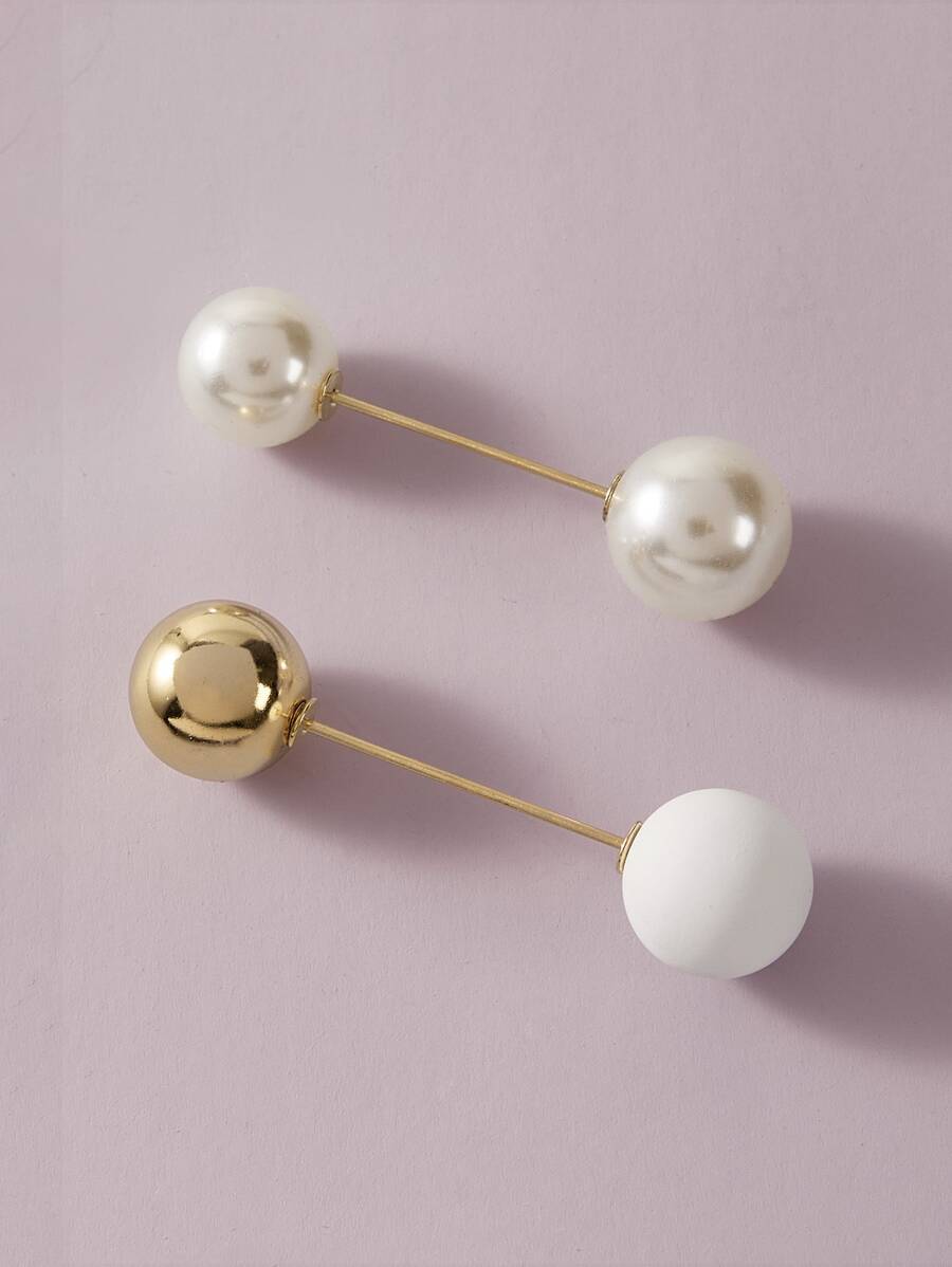 2pc Gold and Pearl Ball Brooch Set