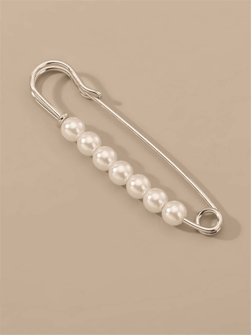 Silver and Pearl Safety Pin Brooch