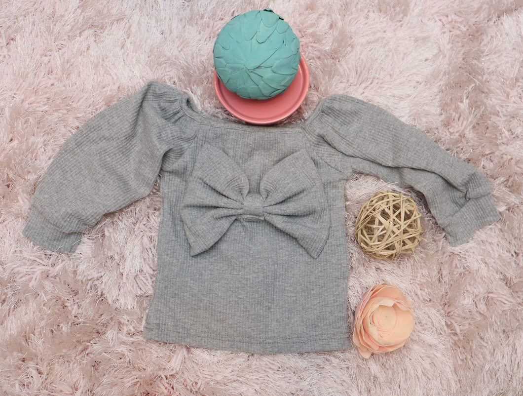 Bow Tied Cutie Knit Shirt- Grey