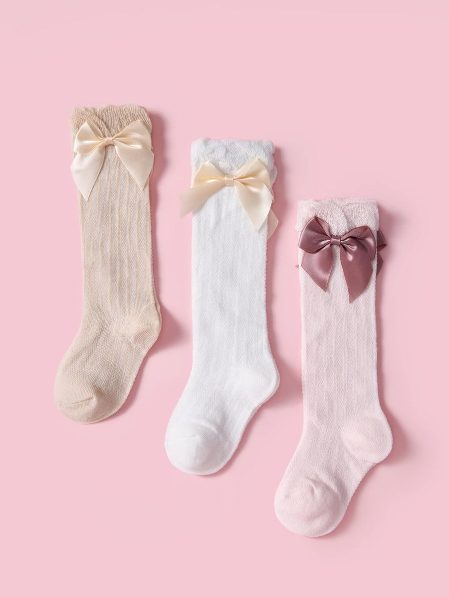 1pr Satin Bow Knee-high Socks